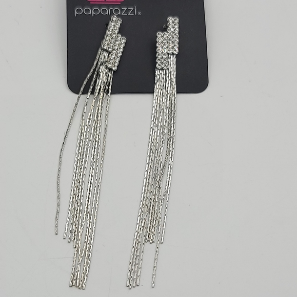 Paparazzi Radio Waves white diamond rhinestone post earrings - Picture 2 of 3